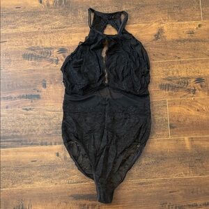 Black Lace Halter Bodysuit